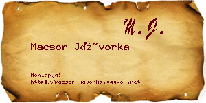 Macsor Jávorka névjegykártya